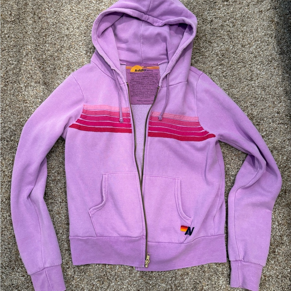 Aviator Nation purple 5 stripe hoodie